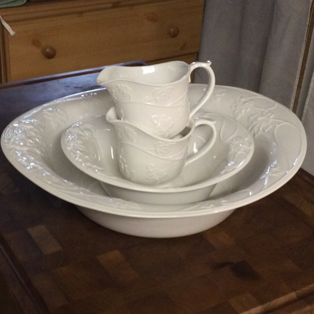 White serving bowls and gravy boats